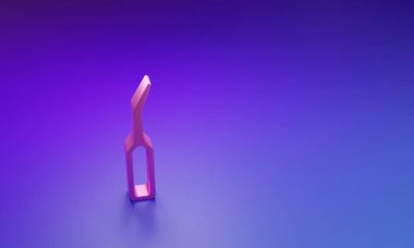 Mor-mavi arka planda izole edilmiş diş simgesi için pembe dişçi pulu. Minimalizm kavramı. 3 Boyutlu resimleme.