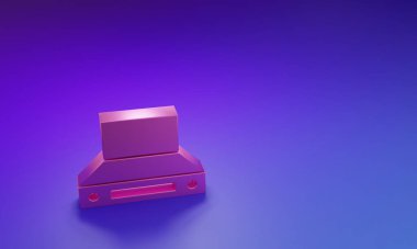 Pembe Mutfak sökücü fan simgesi mor-mavi arkaplanda izole edilmiş. Mutfak kaputu. Mutfak egzozu. Ev aletleri. Minimalizm kavramı. 3 Boyutlu resimleme.