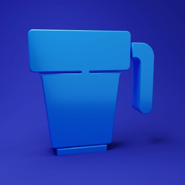 Mavi kahve fincanı ikonu mavi arkaplanda izole edilmiş. Çay fincanı. Sıcak içecek kahvesi. Minimalizm kavramı. 3 Boyutlu resimleme.