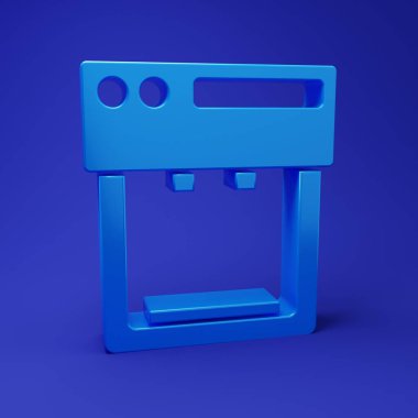 Mavi kahve makinesi simgesi mavi arkaplanda izole edilmiş. Minimalizm kavramı. 3 Boyutlu resimleme.