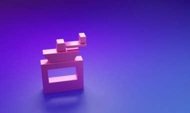 Mor-mavi arka planda izole edilmiş pembe manuel kahve öğütücü ikonu. Minimalizm kavramı. 3 Boyutlu resimleme.