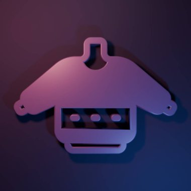 Norveç süslemeleri ve mor-mavi arka planda izole tatil süslemeleri olan mor Noel süveteri. Örgü kazak. Minimalizm kavramı. 3 Boyutlu resimleme.