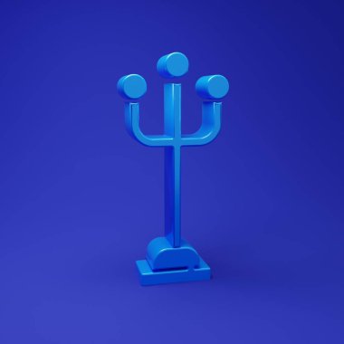 Mavi Ceket standı simgesi mavi arkaplanda izole edildi. Minimalizm kavramı. 3 Boyutlu resimleme.