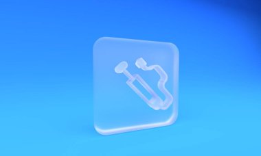 Buzlu cam bisiklet hava pompası ikonu mavi arka planda izole edildi. Kare buzlu cam düğme. 3 Boyutlu resimleme.