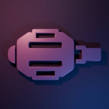 Mor-mavi arka planda izole edilmiş mor bisiklet pedal simgesi. Minimalizm kavramı. 3 Boyutlu resimleme.