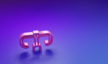 Mor-mavi arkaplanda izole edilmiş pembe bisiklet gidon simgesi. Minimalizm kavramı. 3 Boyutlu resimleme.