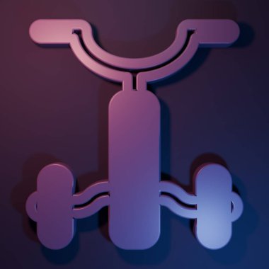 Mor-mavi arka planda izole edilmiş çocuk ikonu için mor bisiklet. Minimalizm kavramı. 3 Boyutlu resimleme.