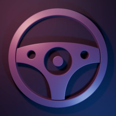 Mor direksiyon ikonu mor-mavi arka planda izole edilmiş. Araba tekeri ikonu. Minimalizm kavramı. 3 Boyutlu resimleme.