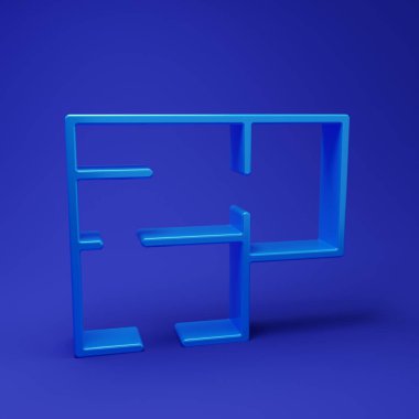 Mavi Ev planı simgesi mavi arkaplanda izole edildi. Minimalizm kavramı. 3 Boyutlu resimleme.