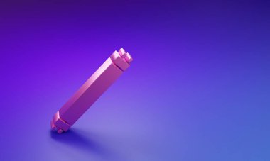 Mor-mavi arka planda izole edilmiş Pembe Uzun Işıklandırma floresan enerji tasarrufu ikonu. Minimalizm kavramı. 3 Boyutlu resimleme.