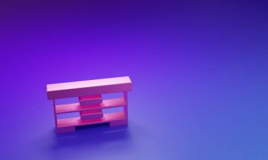 Mor-mavi arka planda izole edilmiş arı ikonu için pembe kovan. Arı kovanı sembolü. Apiary ve arı yetiştiriciliği. Tatlı doğal yemek. Minimalizm kavramı. 3 Boyutlu resimleme.