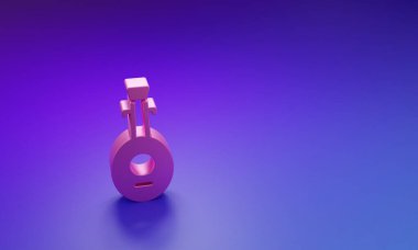 Mor-mavi arka planda izole edilmiş Pembe Müzik Enstrümanlı Lavta simgesi. Arapça, doğulu, Yunan müzik aleti. Minimalizm kavramı. 3 Boyutlu resimleme.