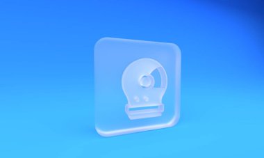 Donmuş cam astronot başlığı ikonu mavi arka planda izole edildi. Kare buzlu cam düğme. 3 Boyutlu resimleme.