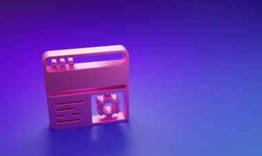 Mor-mavi arkaplanda izole edilmiş pembe hata ayıklama simgesi. Hata ayıklama aracı. Böcek programlama için büyüteç. Yazılım deneniyor ve ayarlanıyor. Minimalizm kavramı. 3 Boyutlu resimleme.