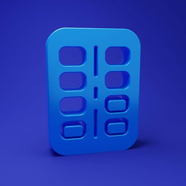 Mavi arka planda mavi nikotin sakızı izole edilmiş. Sakinleştirir ve sigarayı bırakmanın neden olduğu endişeyi azaltır. Minimalizm kavramı. 3 Boyutlu resimleme.