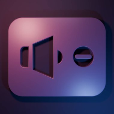 Mor Sözcü dilsiz simgesi mor-mavi arkaplanda izole edildi. Ses simgesi yok. Ses Kapalı sembolü. Minimalizm kavramı. 3 Boyutlu resimleme.