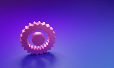 Mor-mavi arkaplanda izole edilmiş pembe güneş simgesi. Minimalizm kavramı. 3 Boyutlu resimleme.