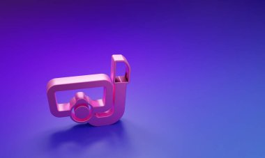 Mor-mavi arka planda izole edilmiş şnorkel ikonlu pembe dalış maskesi. Olağanüstü bir spor. Su altı ekipmanları. Minimalizm kavramı. 3 Boyutlu resimleme.