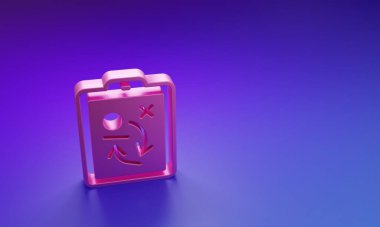 Mor-mavi arka planda izole edilmiş Pembe Planlama strateji konsepti simgesi. Hokey kupası formasyonu ve taktiği. Minimalizm kavramı. 3 Boyutlu resimleme.