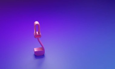 Pembe Mutfak kepçesi simgesi mor-mavi arkaplanda izole edilmiş. Mutfak aletleri. Çatal kaşık tabelası. Minimalizm kavramı. 3 Boyutlu resimleme.