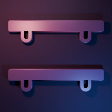 Mor boş ahşap raf simgesi mor-mavi arkaplanda izole edilmiş. Minimalizm kavramı. 3 Boyutlu resimleme.