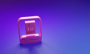 Pembe Yapay Zeka Yapay Zeka simgesi mor-mavi arkaplanda izole edilmiş. Makine öğrenme, bulut hesaplama, otomatik destek ve ağlar. Minimalizm kavramı. 3 Boyutlu resimleme.