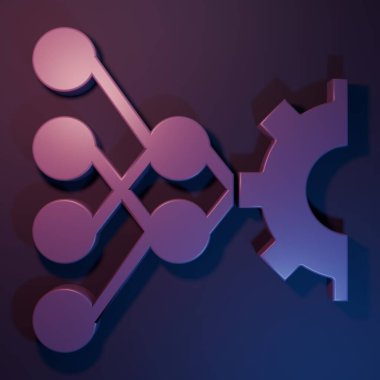 Mor sinirsel ağ simgesi mor-mavi arkaplanda izole edildi. Yapay zeka yapay zekası. Minimalizm kavramı. 3 Boyutlu resimleme.