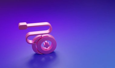 Mor-mavi arka planda izole edilmiş pembe Yoyo oyuncak ikonu. Minimalizm kavramı. 3 Boyutlu resimleme.