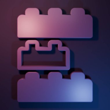 Mor-mavi arka planda izole edilmiş çocuk simgesi için mor oyuncak blok tuğlaları. Minimalizm kavramı. 3 Boyutlu resimleme.