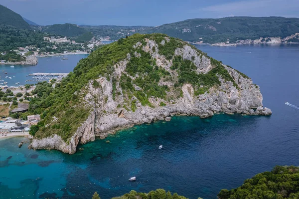 stock image Aerial view of bay in Palaiokastritsa village, Corfu Island in Greece