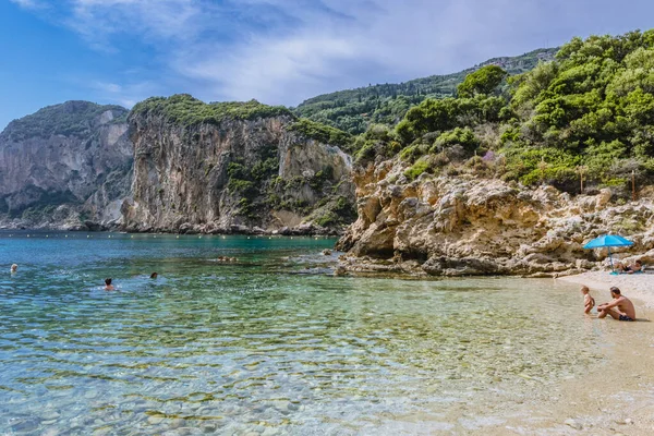 Palaiokastritsa Griechenland Juni 2021 Blick Vom Strand Von Agios Petros — Stockfoto
