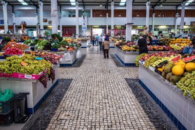 Setubal, Portugal - October 11, 2018: Interior of Mercado do Livramento food market in Setubal city clipart