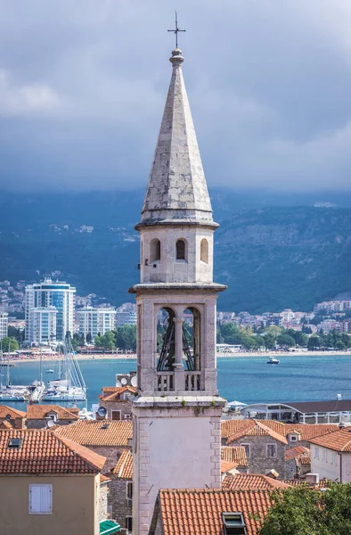 Bell tower of St John the Baptist Cathedral, Old Town of Budva city, Montenegro