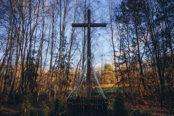 Wayside cross in Popien Nature Reserve - a forest nature reserve in Jezow commune, Lodzkie Province, Poland