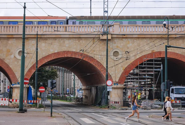 Krakau Polen August 2022 Eisenbahnviadukt Über Der Grzegorzecka Straße Krakau — Stockfoto