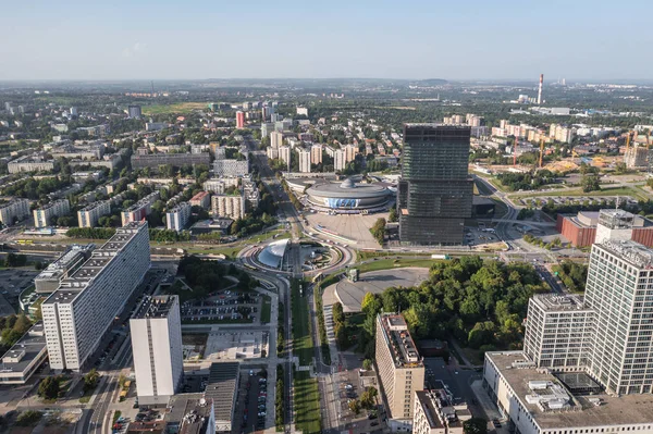 Katowice Polska Sierpnia 2022 Miasto Katowice Zdjęcie Drona Biurowcem Ktw — Zdjęcie stockowe