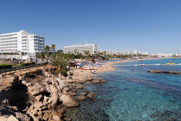 stock image Protaras, Cyprus - September 27, 2022: View on Vrissiana Beach in Protaras tourist resort