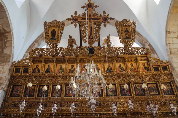Omodos Chipre Septiembre 2022 Iconostasis Iglesia Santa Cruz Del Monasterio —  Fotos de Stock