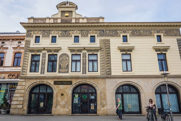 stock image Uherske Hradiste, Czech Republic - April 15, 2018: Facade of Golden Crown pharmacy on Masaryk Square in Uherske Hradiste