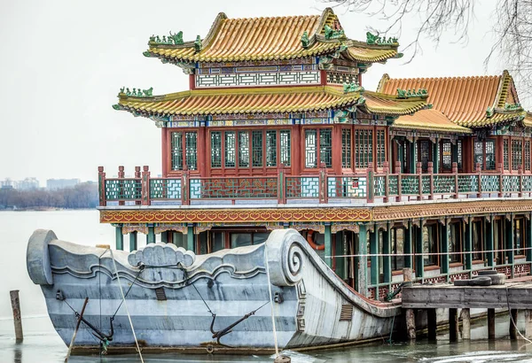Peking Kína 2019 Február Nagy Hajó Kunming Tavon Pekingi Nyári — Stock Fotó