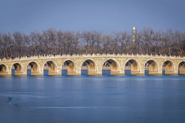 Pékin Chine Février 2019 Dix Sept Arch Bridge Entre Lac — Photo