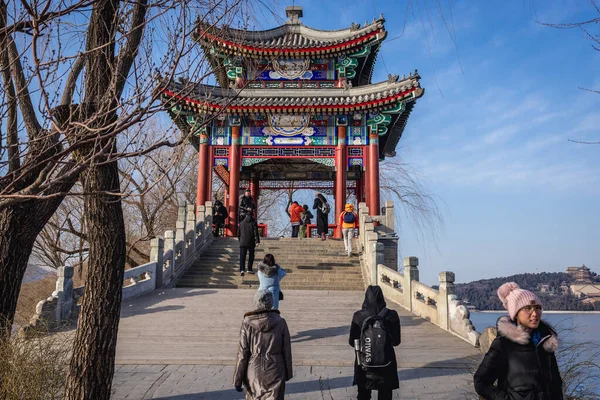 Beijing China February 2019 Gazebo Bridge West Causeway Kunming Lake — Stock Photo, Image