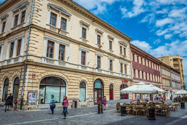 Brasov Roemenië Juli 2016 Restaurants Voetgangersstraat Van Republiek Oude Binnenstad — Stockfoto