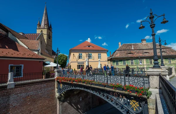 Sibiu Romania Luglio 2016 Ponte Bugiardo Ocnei Street Small Square — Foto Stock