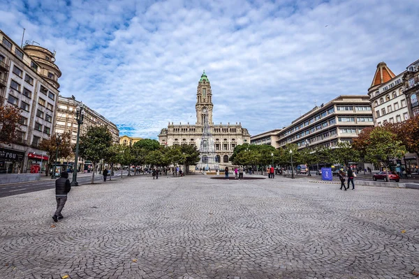 Porto Portugal Dezembro 2016 Avenida Dos Aliados Com Câmara Municipal — Fotografia de Stock
