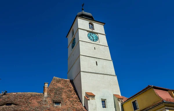 Council Tower Piata Mare Grande Praça Cidade Velha Sibiu Roménia — Fotografia de Stock
