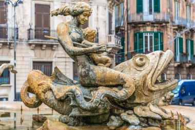 Artemis also known as Diana Fountain, Ortygia island, Syracuse, Sicily Island, Italy clipart