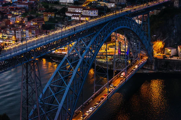 이브닝 Dom Luis Bridge Porto Portugal — 스톡 사진