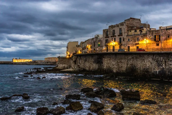 Houses Ortygia Island Old Part Syracuse City Sicily Island Italy — Stock Photo, Image