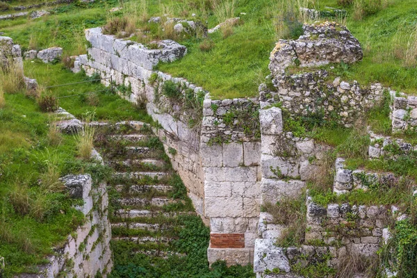 Talya Nın Sicilya Adası Ndaki Neapolis Arkeoloji Parkındaki Roma Amfitiyatrosunun — Stok fotoğraf